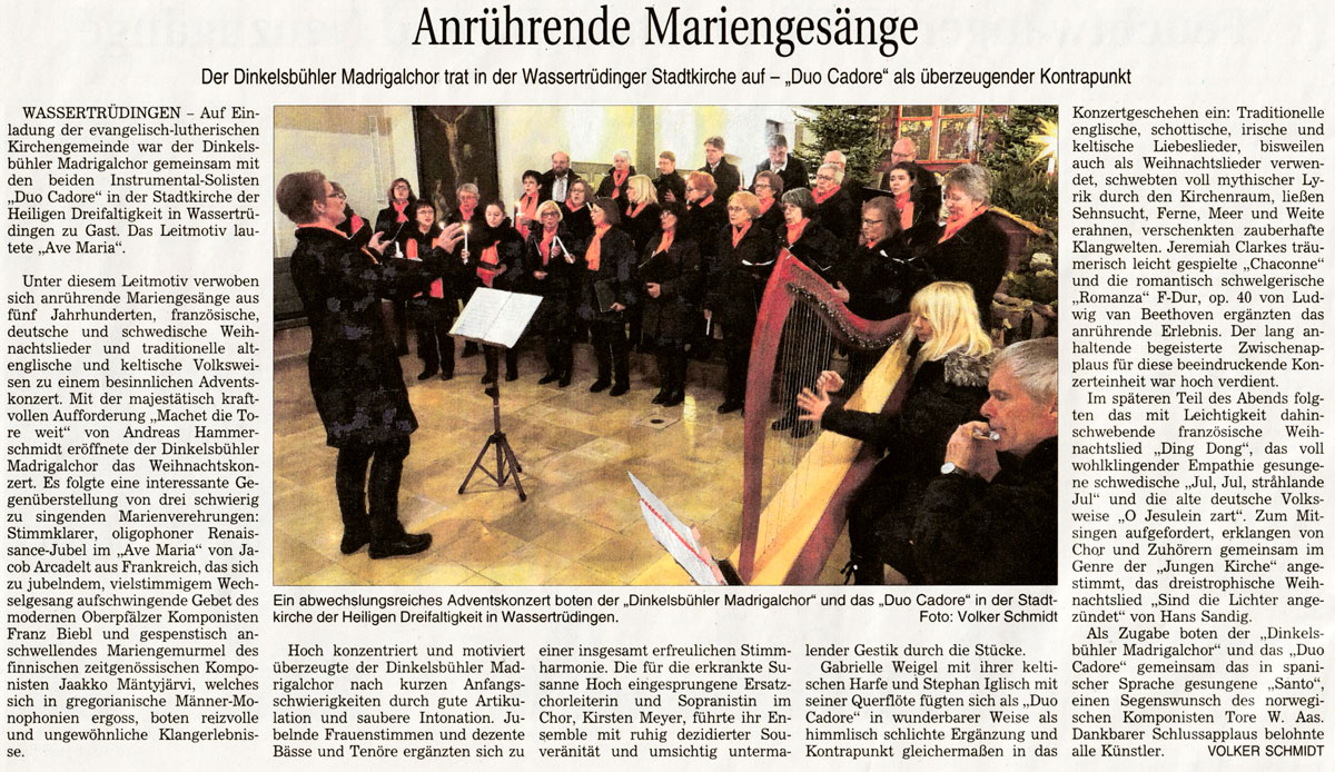 Pressebericht Adventskonzert Wassertrüdingen